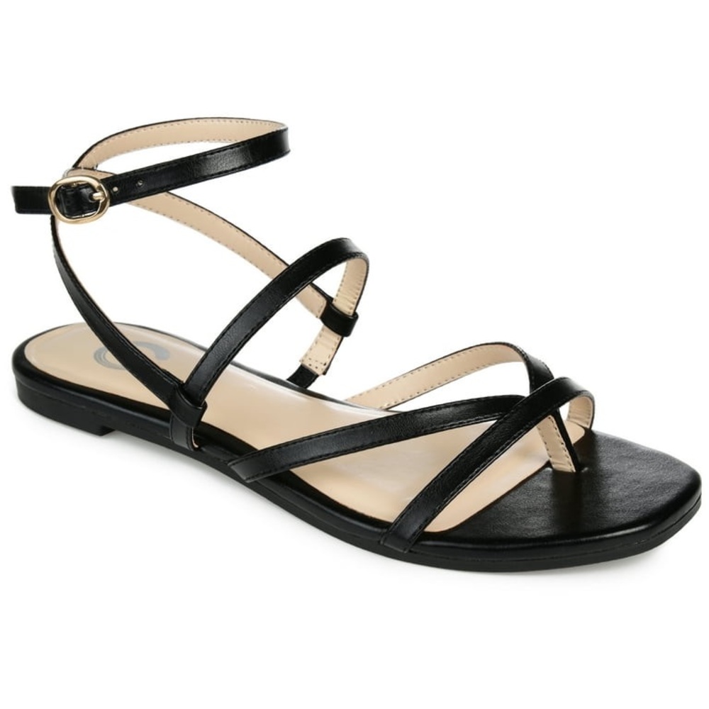 Journee Collection Black Strappy Flat Sandals